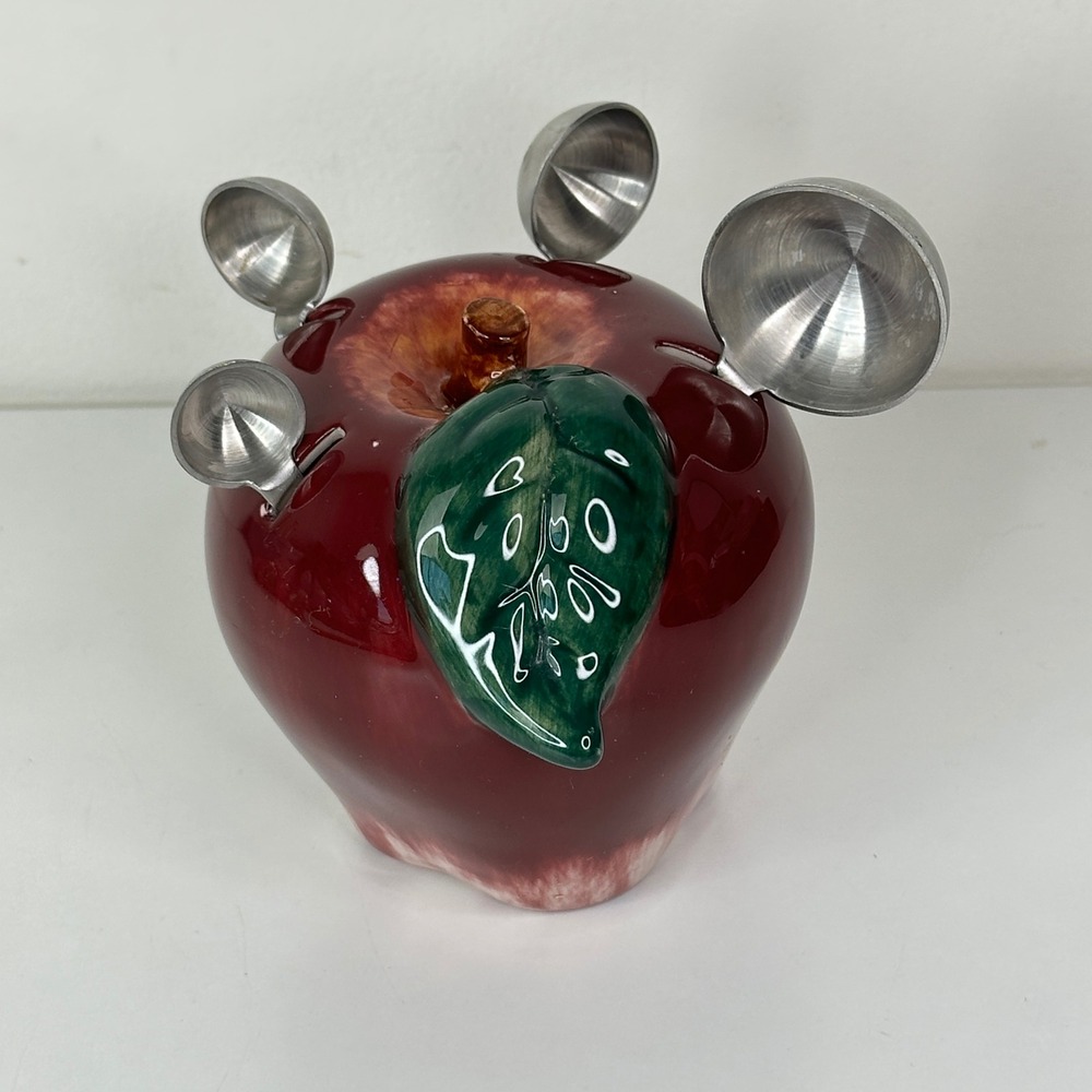 Ceramic Red Apple Measuring Spoon Holder Set 18-8 Stainless Steel 5 Piece Set